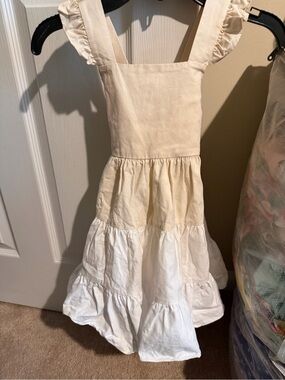 Girls Cream and White Tiered Ruffle Sundress